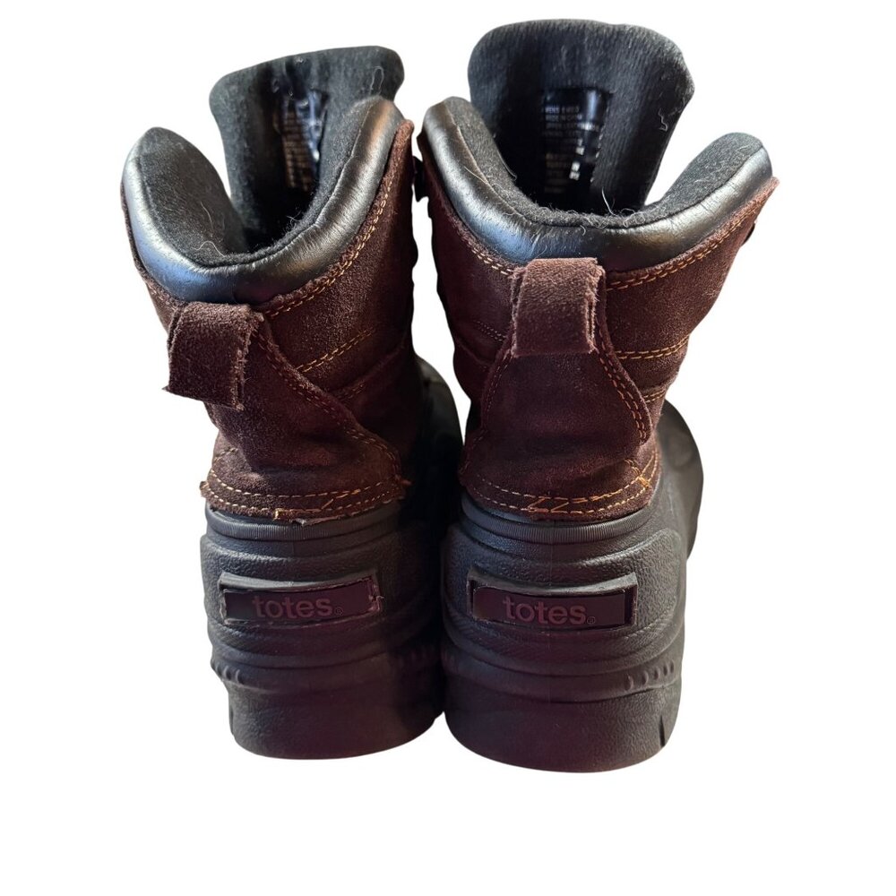 Totes Men's Winter Duck Boots Size 8 Brown & Black Water-Resistant Rubber & Sued - Picture 4 of 8